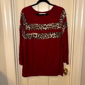 Maroon with leopard print long sleeve tee NWOT from MS Red Wagon Boutique sz 1X